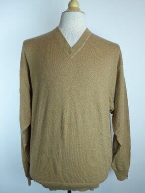 PAUL STUART Cashmere SILK CAMEL brown v neck Sweater classic L